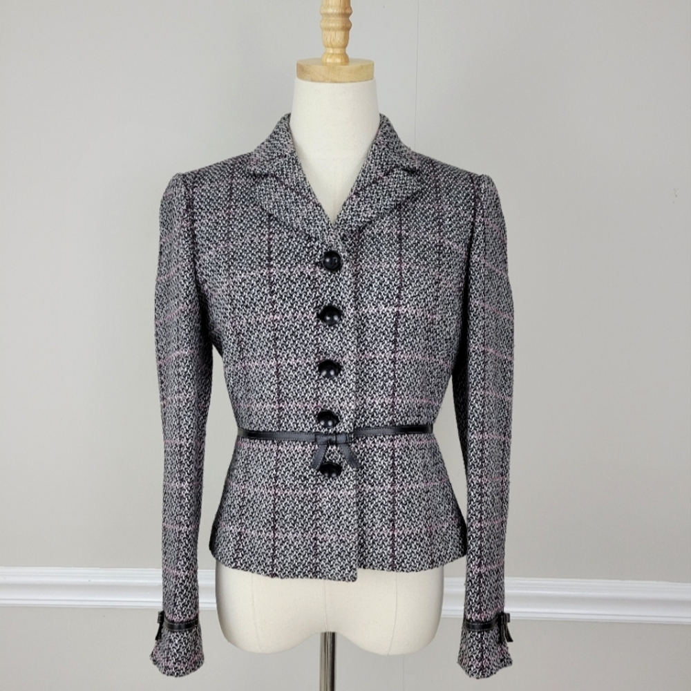 TAHARI Arthur S Levine Black white Button Up Blazer